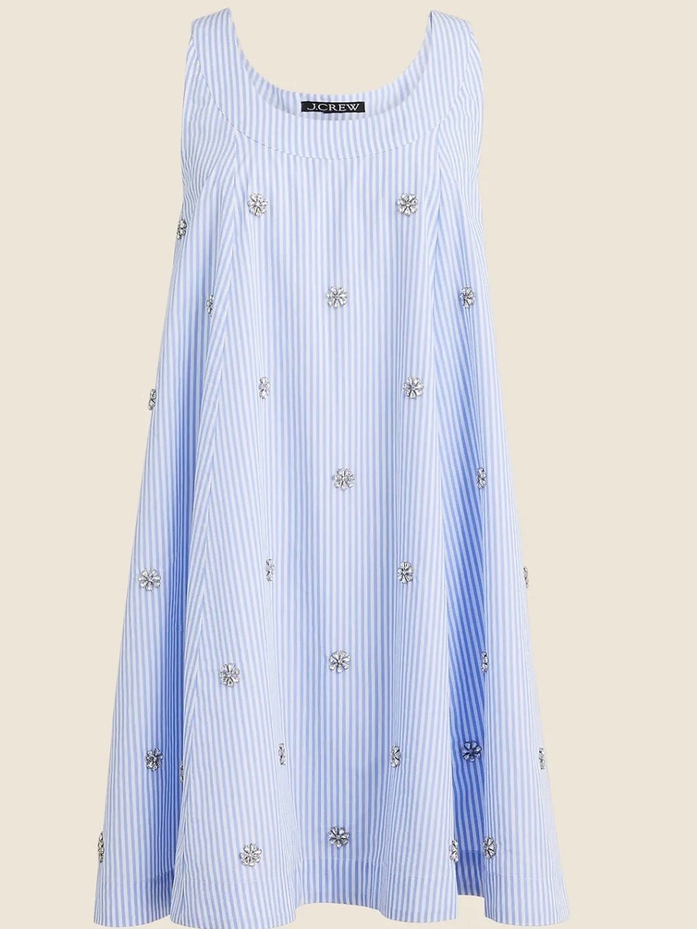 JCrew Collection Blue and White Striped Dress with Crystal Flower Embellishments